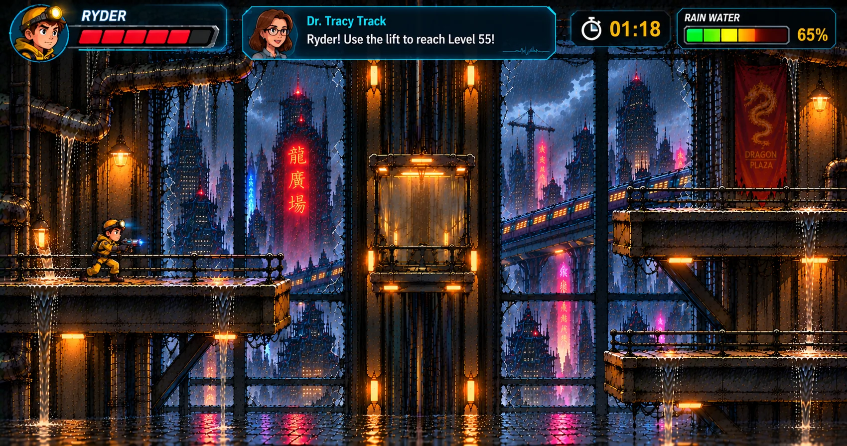 Dragon Plaza, the futuristic city above the sewers