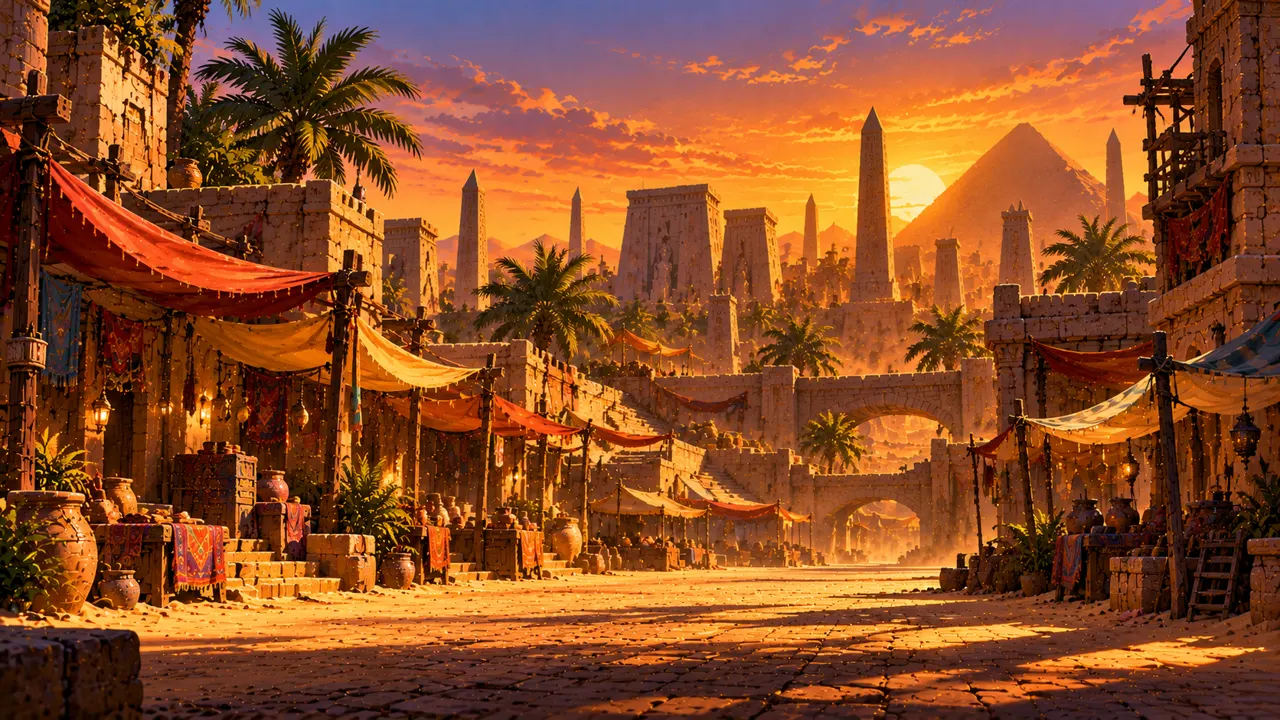 Egyptian desert and ancient pyramid concept artwork